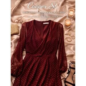 Cooper St Burgundy Sheer Polka Dot Dress Long Sleeve Wrap Style Size 8